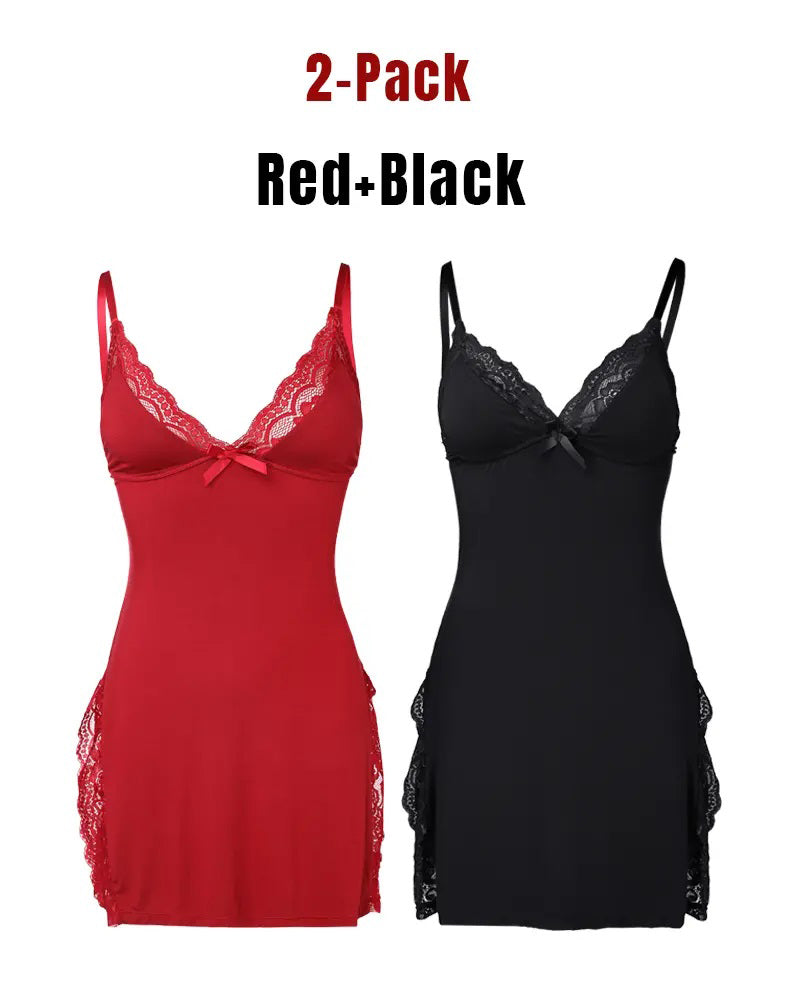 Women's Sxy Lace Side Slit Modal Suspender Nightdress