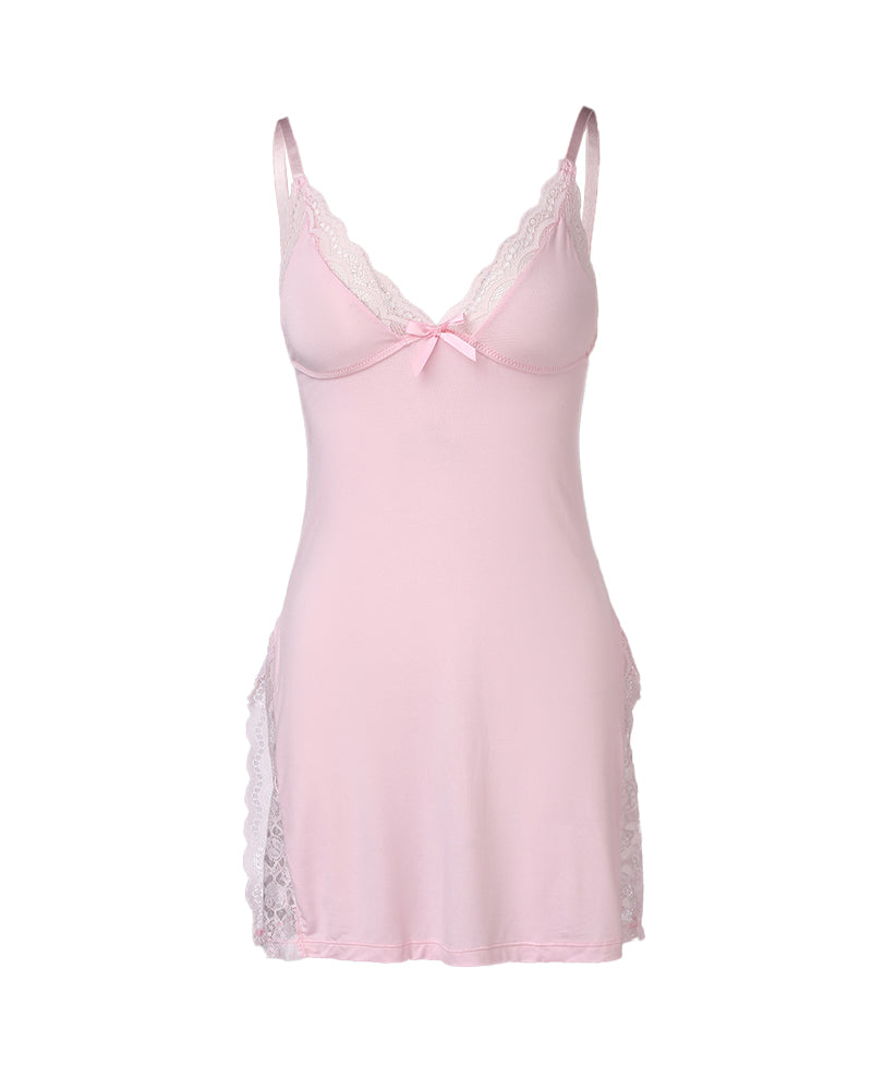 Women's Sxy Lace Side Slit Modal Suspender Nightdress