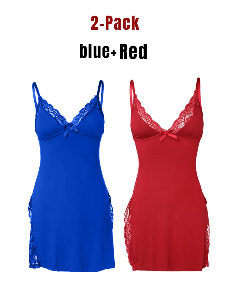 Women's Sxy Lace Side Slit Modal Suspender Nightdress