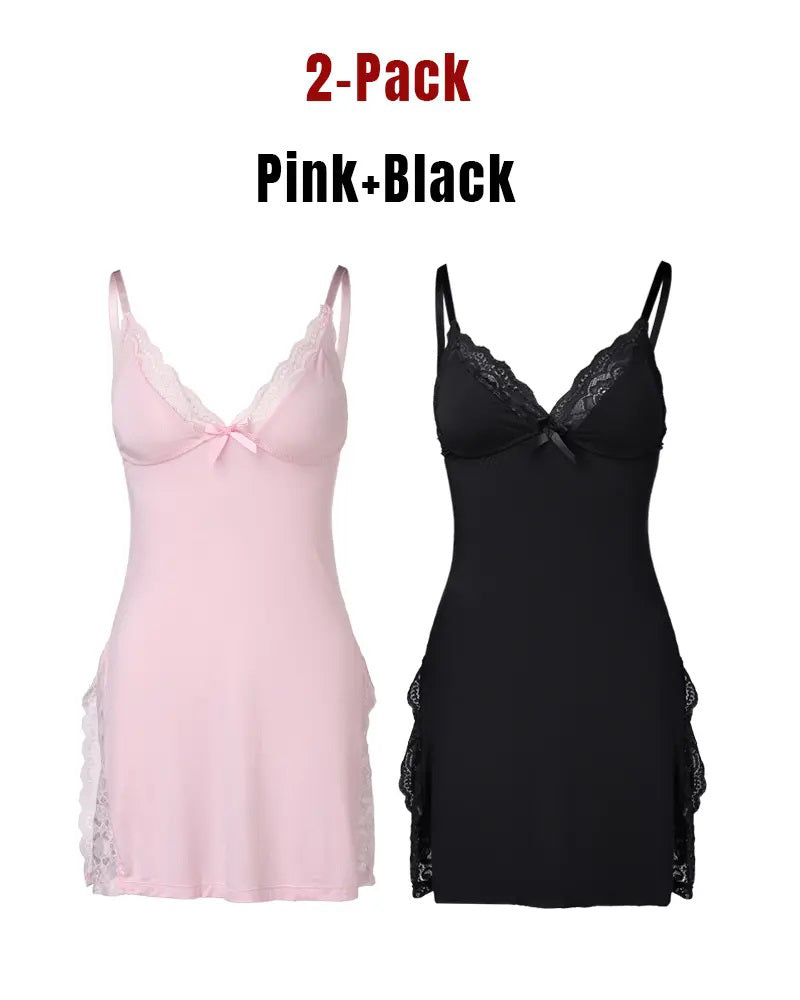 Women's Sxy Lace Side Slit Modal Suspender Nightdress