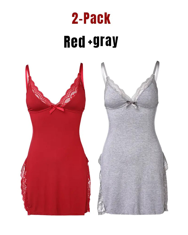 Women's Sxy Lace Side Slit Modal Suspender Nightdress