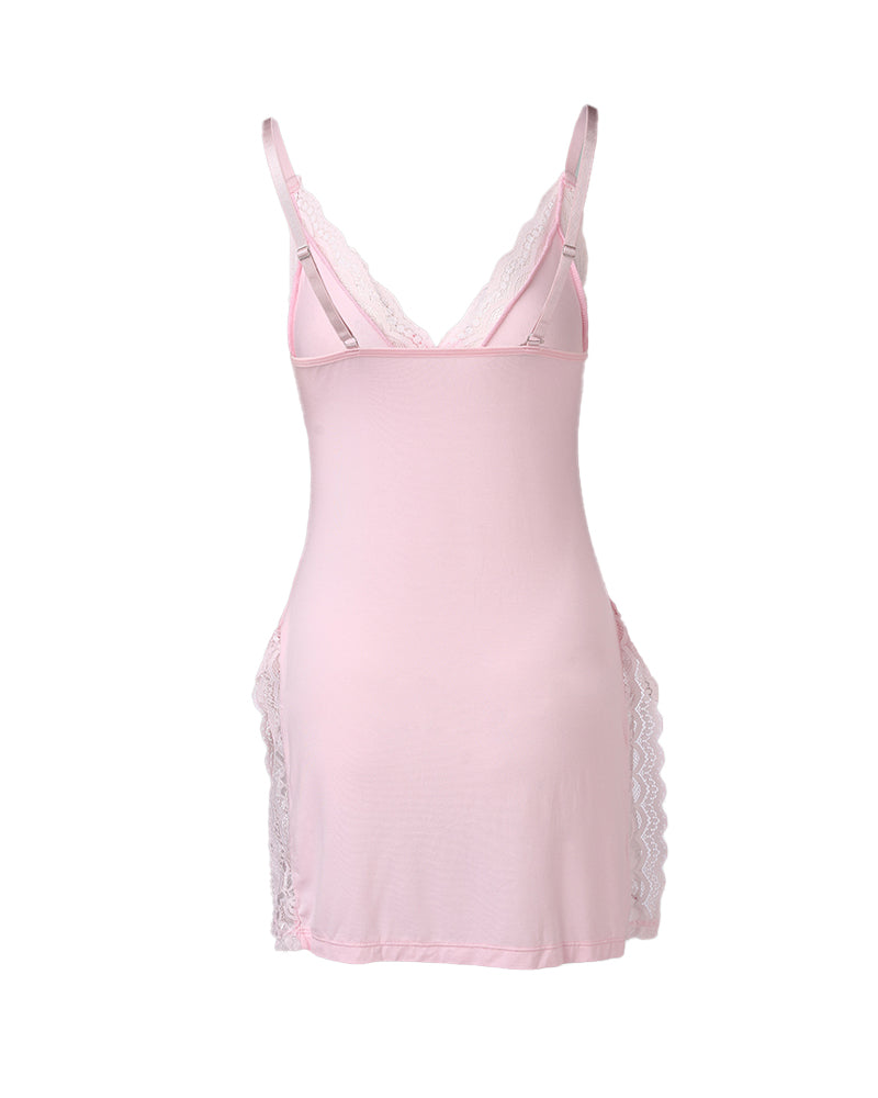 Women's Sxy Lace Side Slit Modal Suspender Nightdress