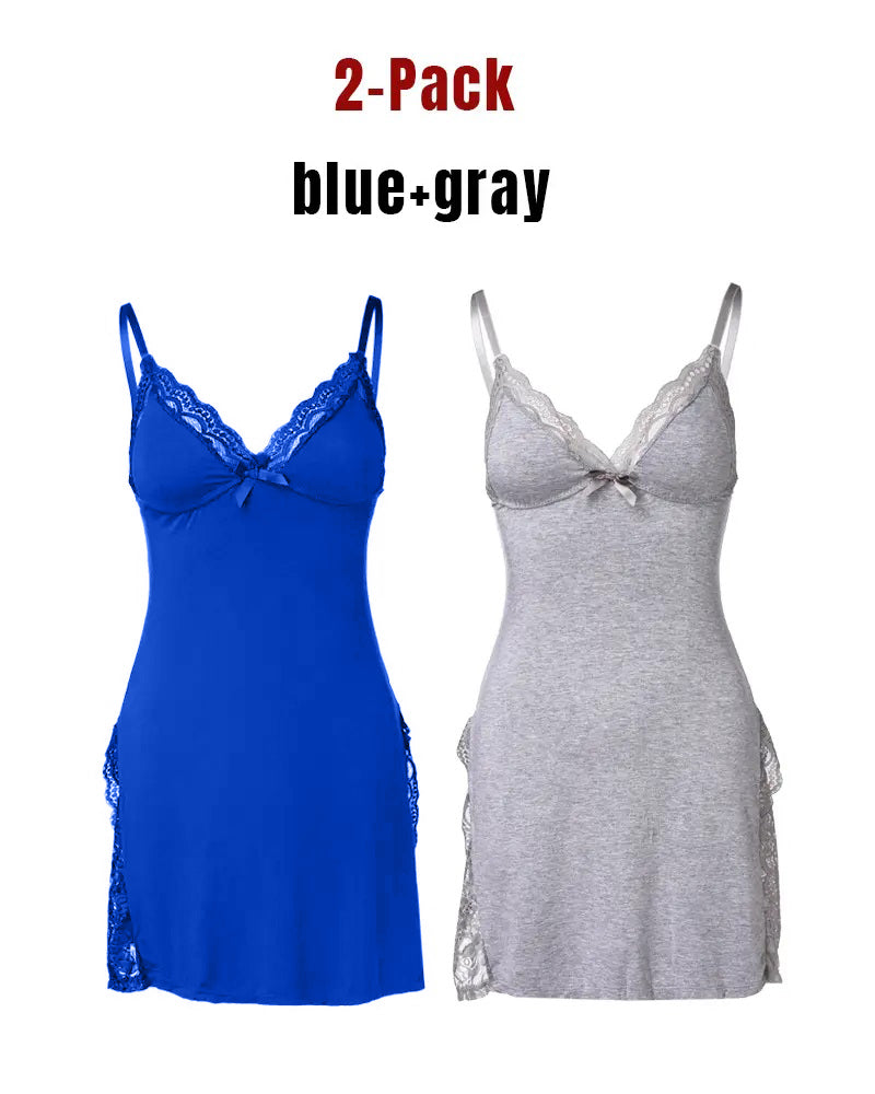 Women's Sxy Lace Side Slit Modal Suspender Nightdress