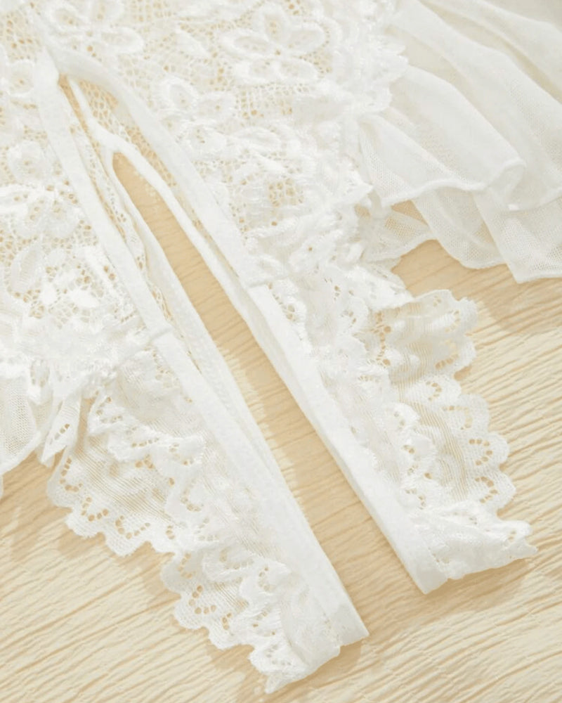 Sxy Hollow Lace See-through Suspenders Open Crotch One-piece Pajamas
