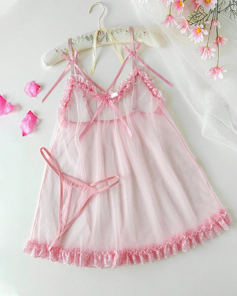 Sxy Lace Mesh See-through Slip Dress Lingerie Set